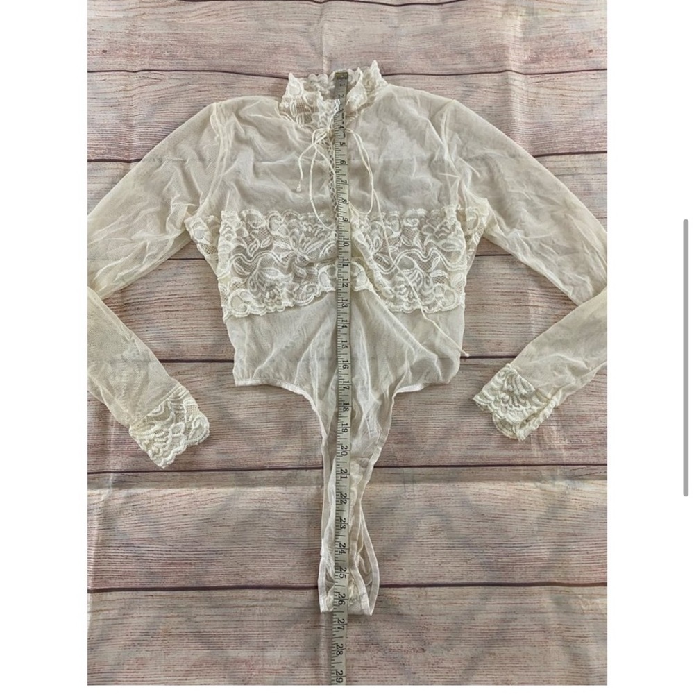 Vintage Fredericks Of Hollywood Women's Sheer Mesh Long Sleeve Body Suit - Mediu